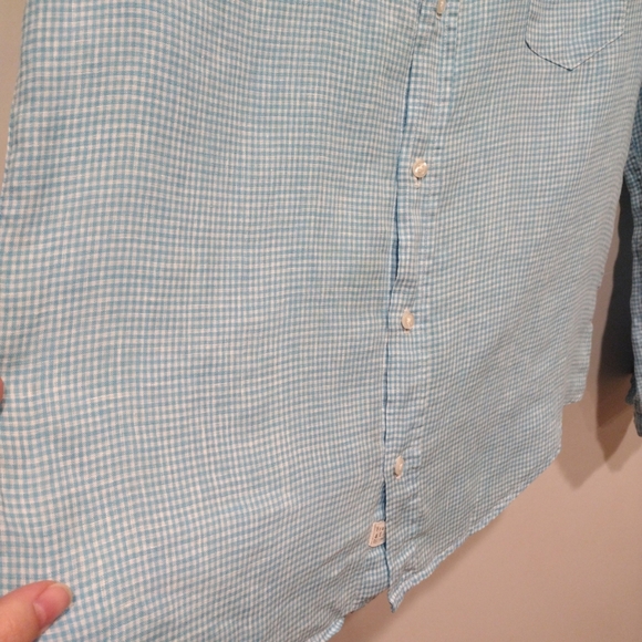 Frank & Eileen Women's Linen Blue Gingham Check Button Down Shirt Sz M-Beach - Picture 5 of 8
